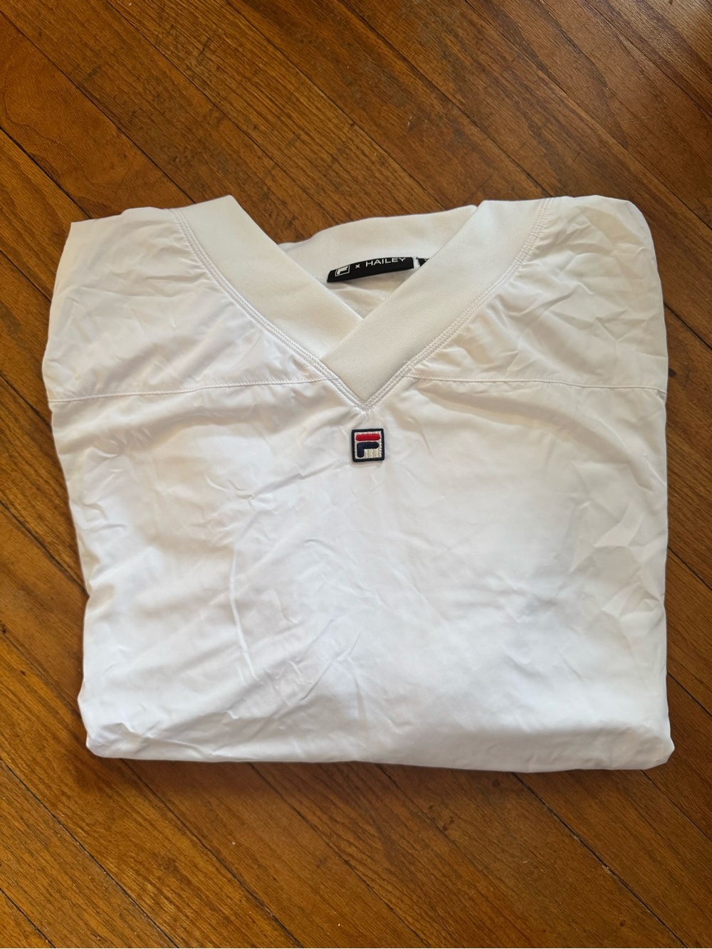 Hailey x Fila White V-Neck Polo with Signature Logo - Picture 1 of 4